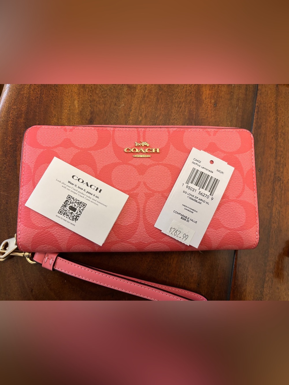 Pink Lemonade NWT Coach Signature Zip Wristlet/Wallet